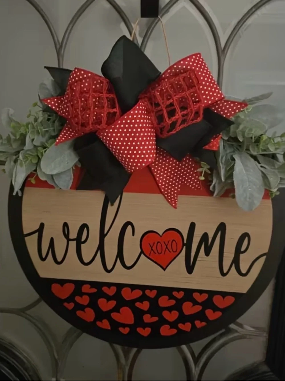 Red & Black Heart Welcome Wreath Door Hanger